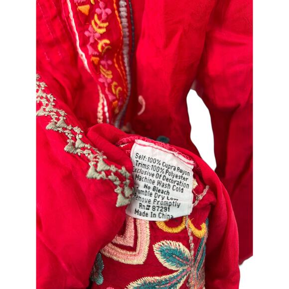Johnny Was | S | Tunic Top Embroidered Mini Dress Red Floral - Picture 5 of 10